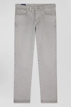Pantalon 5 poches en coton stretch gris coupe Regular