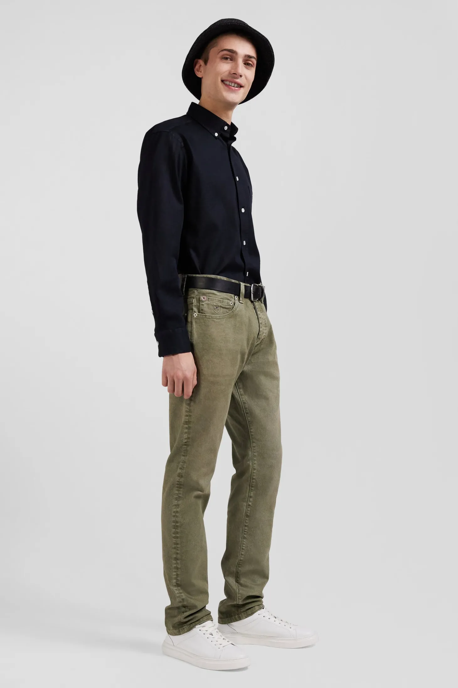 Pantalon 5 poches en coton stretch beige coupe Regular
