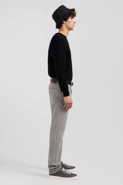 Pantalon 5 poches en coton stretch gris coupe Regular