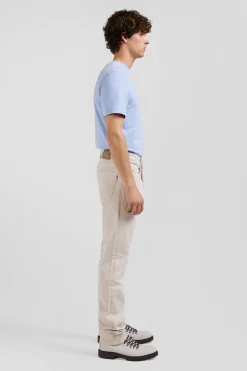 Pantalon 5 poches en coton stretch écru coupe Regular