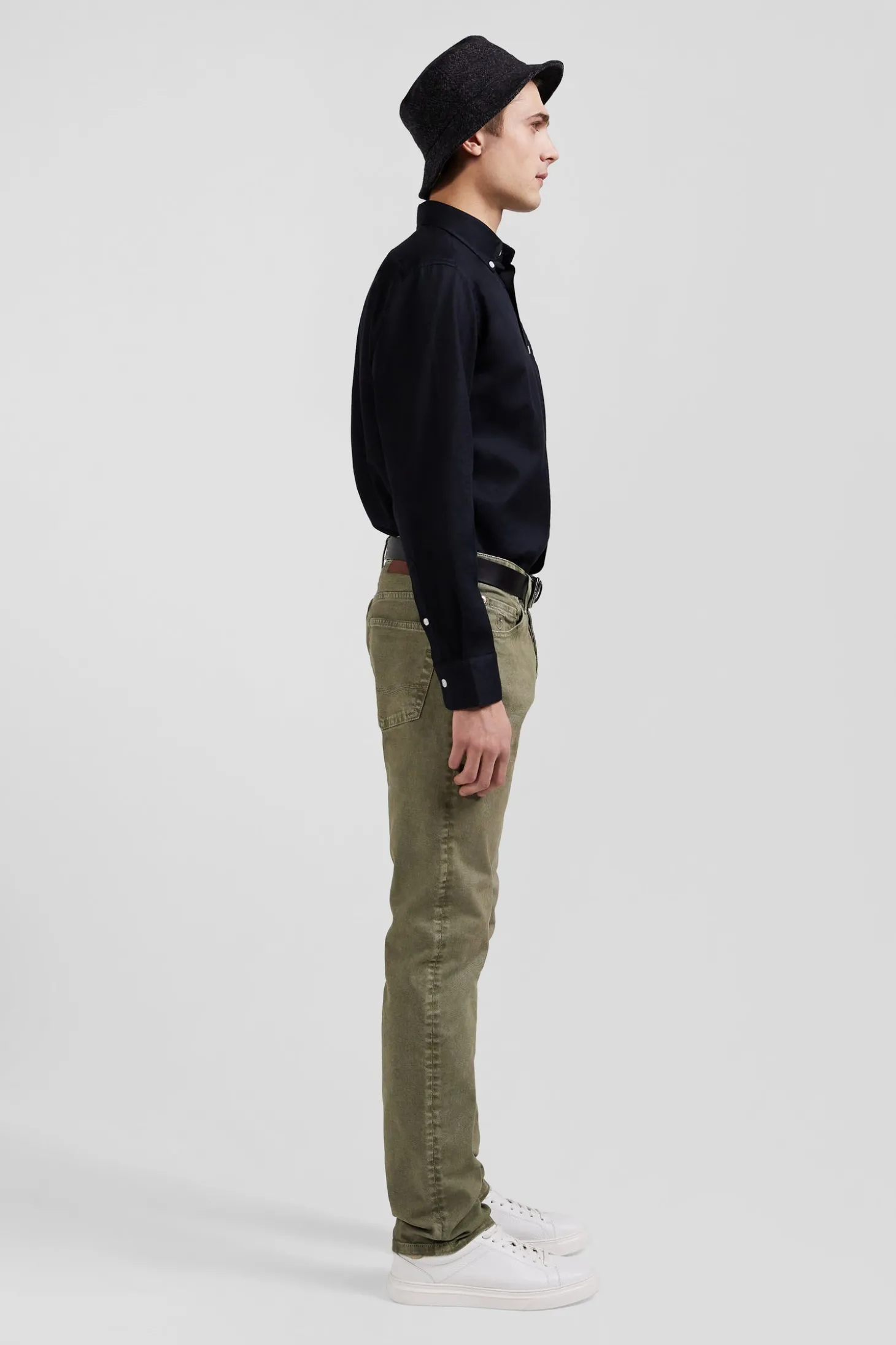 Pantalon 5 poches en coton stretch beige coupe Regular