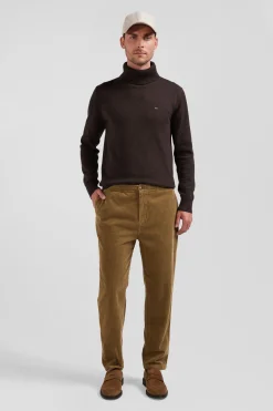Pantalon à taille élastiquée en coton stretch camel coupe Modern