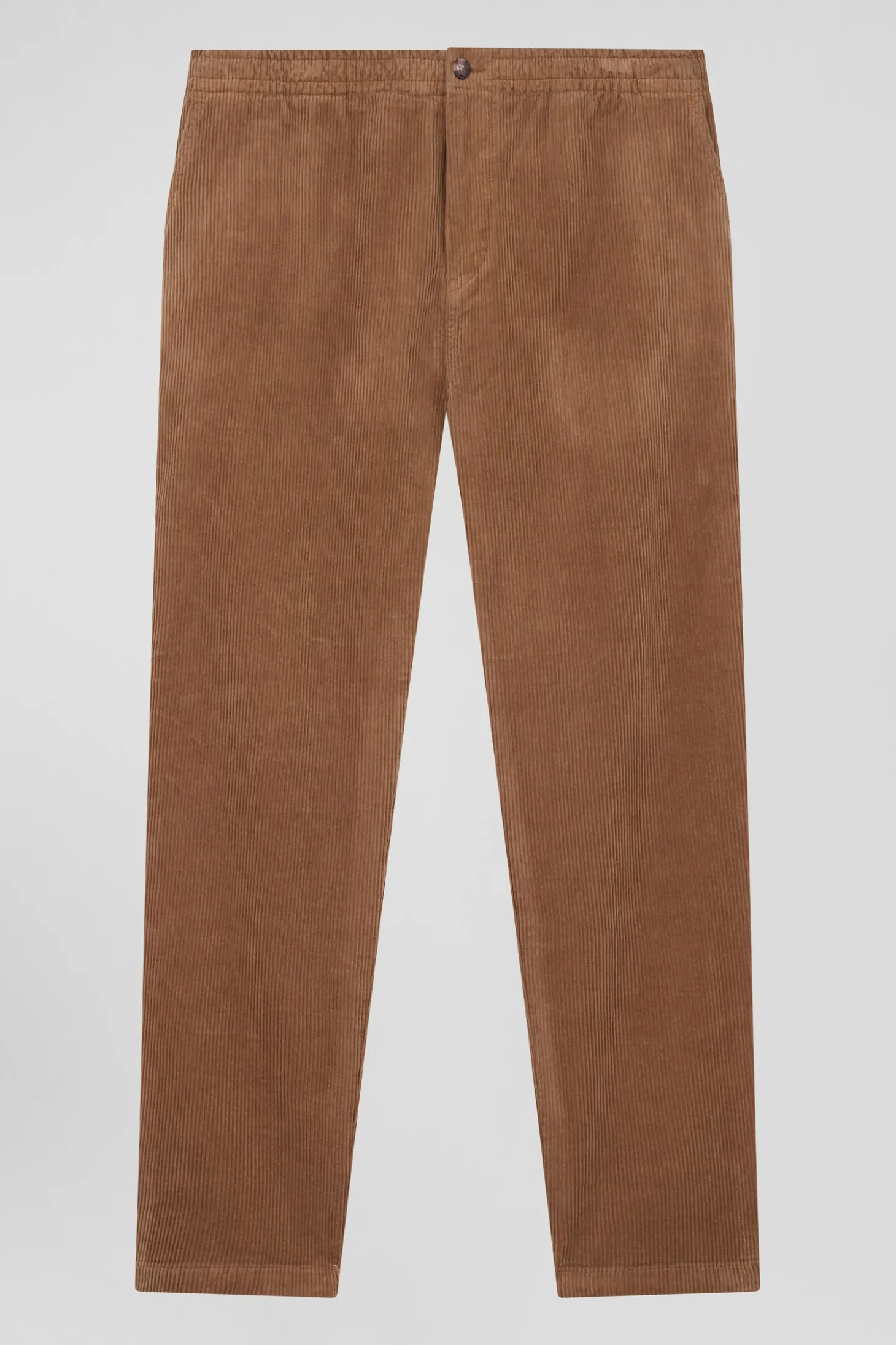Pantalon à taille élastiquée en coton stretch camel coupe Modern