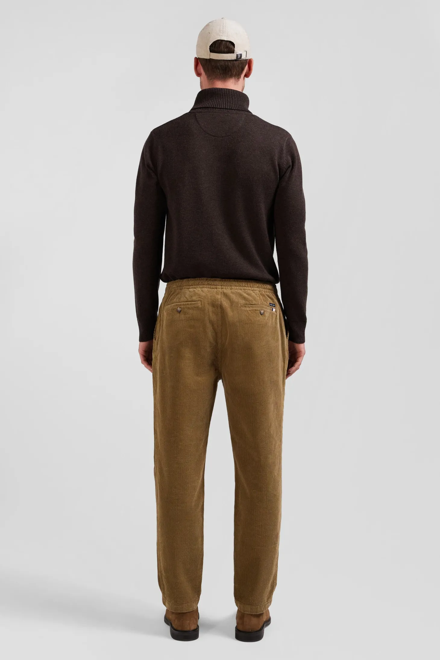 Pantalon à taille élastiquée en coton stretch camel coupe Modern