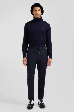 Pantalon bleu marine à taille élastiquée coupe Modern