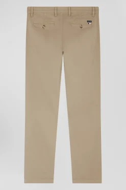 Pantalon chino beige en gabardine de coton stretch coupe Regular