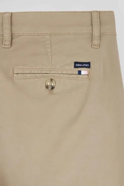 Pantalon chino beige en gabardine de coton stretch coupe Regular