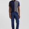 Pantalon chino bleu en gabardine de coton stretch coupe Regular