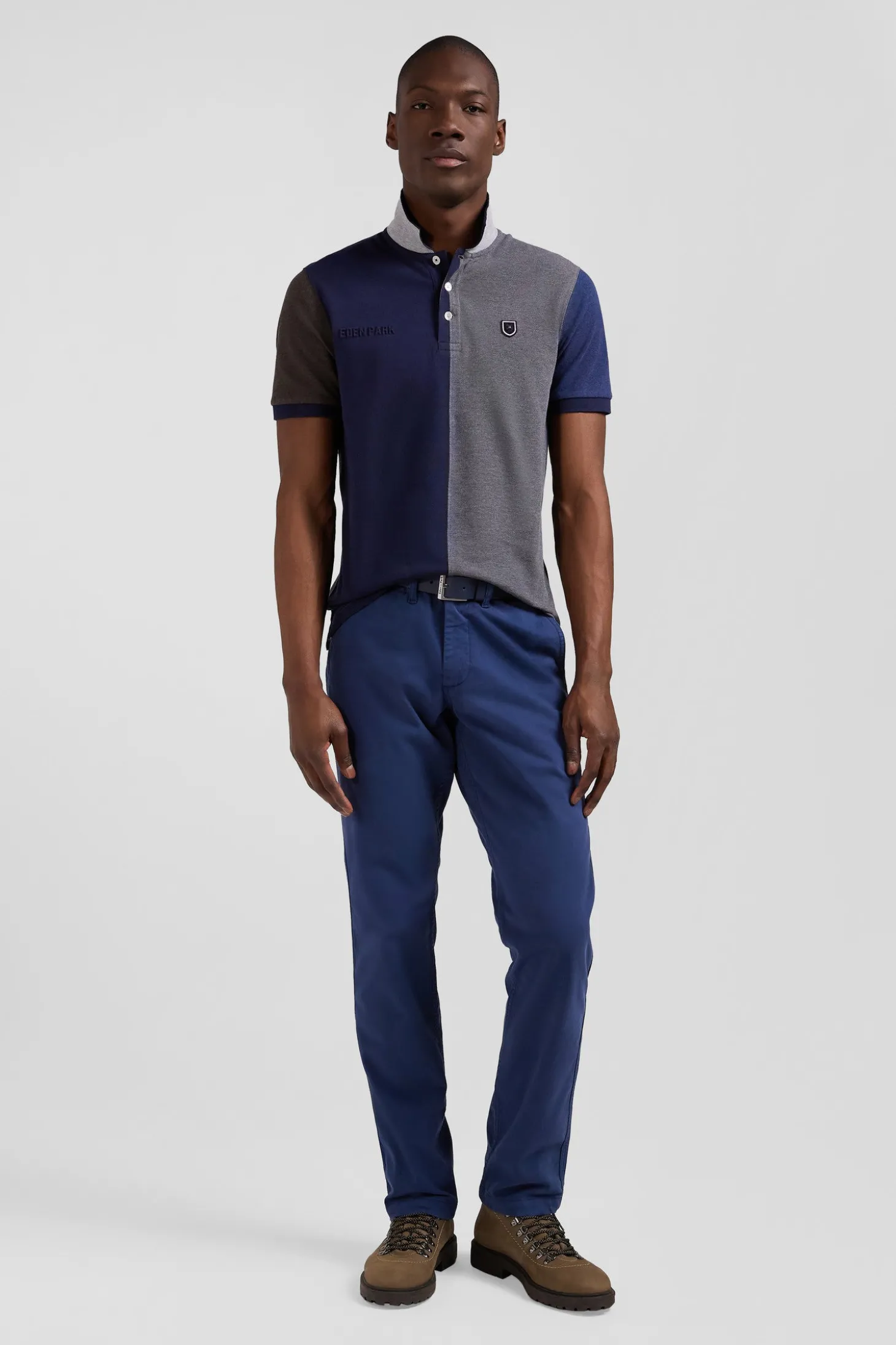 Pantalon chino bleu en gabardine de coton stretch coupe Regular