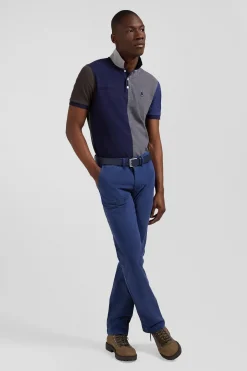 Pantalon chino bleu en gabardine de coton stretch coupe Regular