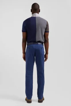 Pantalon chino bleu en gabardine de coton stretch coupe Regular