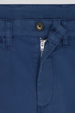 Pantalon chino bleu en gabardine de coton stretch coupe Regular