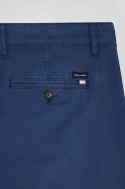 Pantalon chino bleu en gabardine de coton stretch coupe Regular