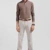 Pantalon chino camel en gabardine de coton stretch coupe Regular