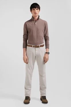 Pantalon chino camel en gabardine de coton stretch coupe Regular