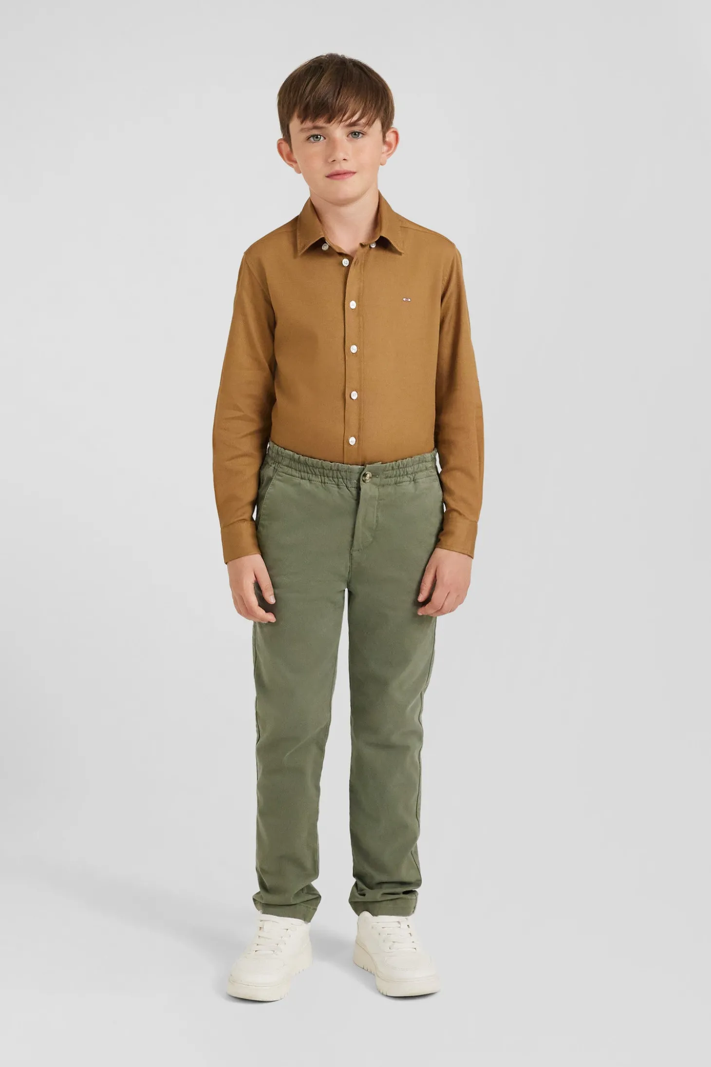 Pantalon chino en coton stretch camel coupe Regular