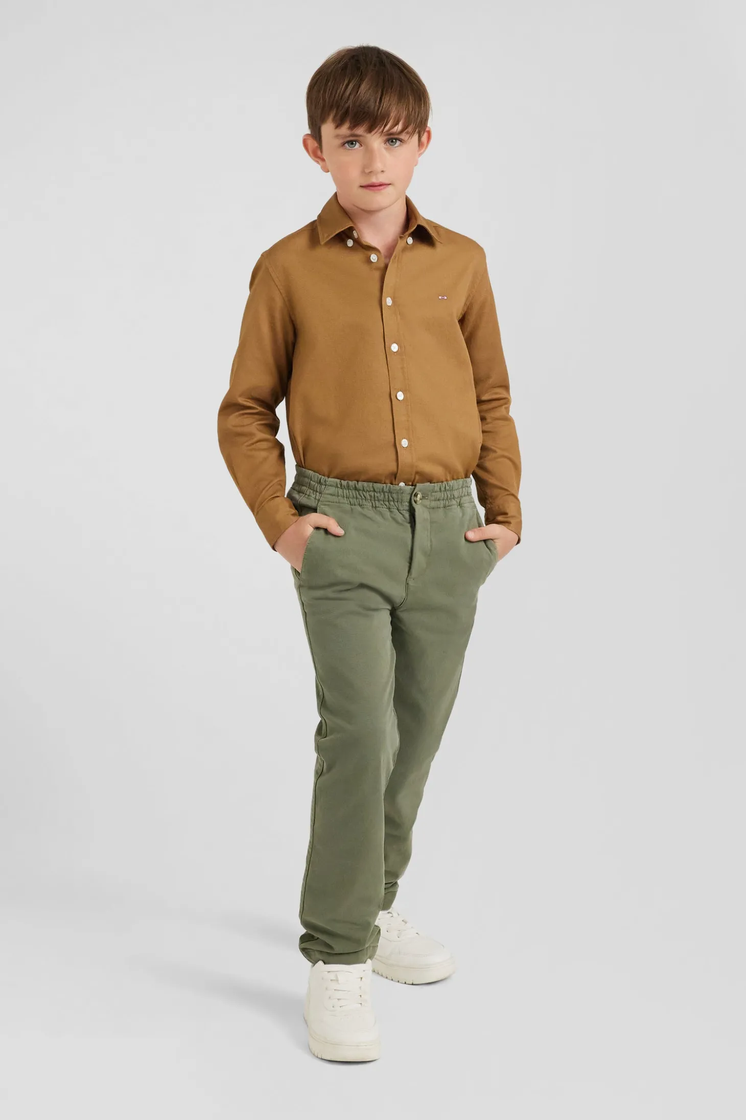 Pantalon chino en coton stretch camel coupe Regular