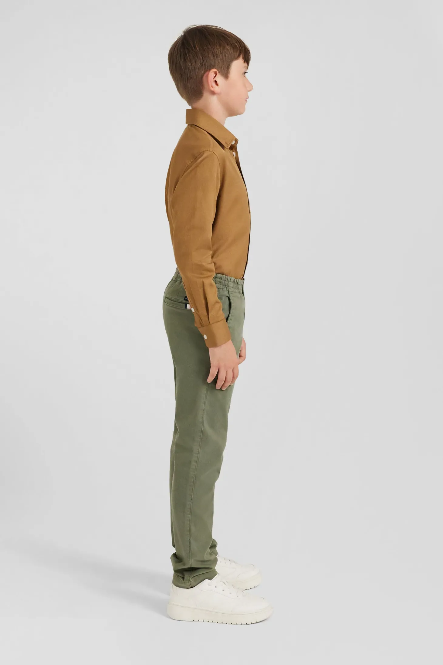 Pantalon chino en coton stretch camel coupe Regular