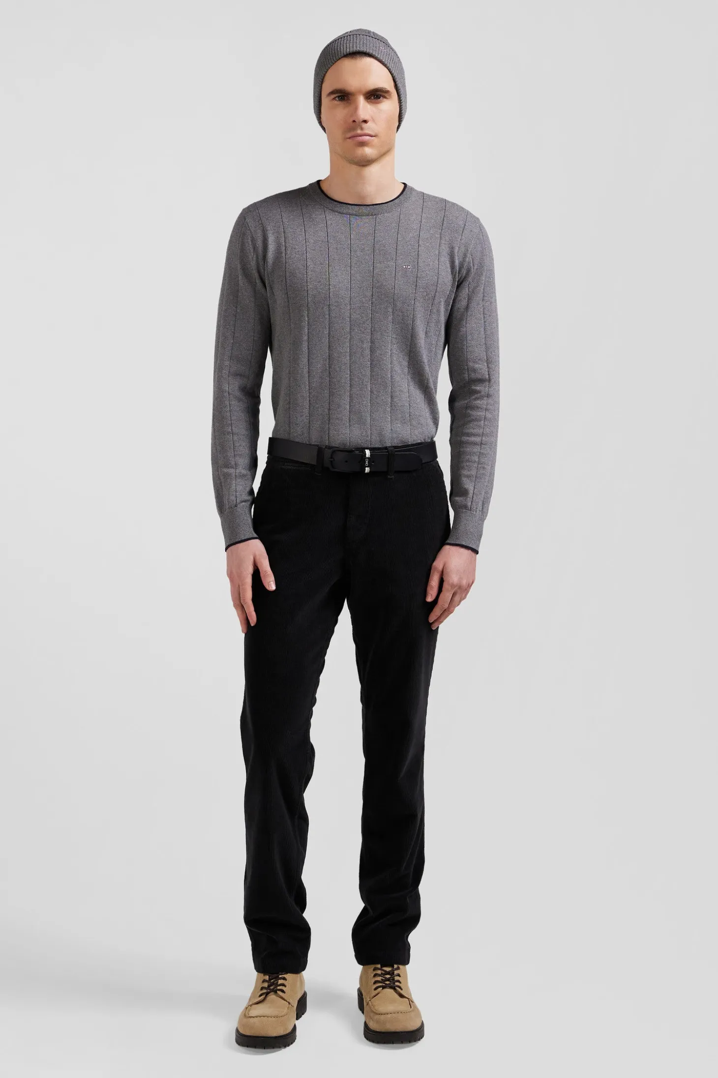 Pantalon chino en coton velours stretch kaki coupe Regular