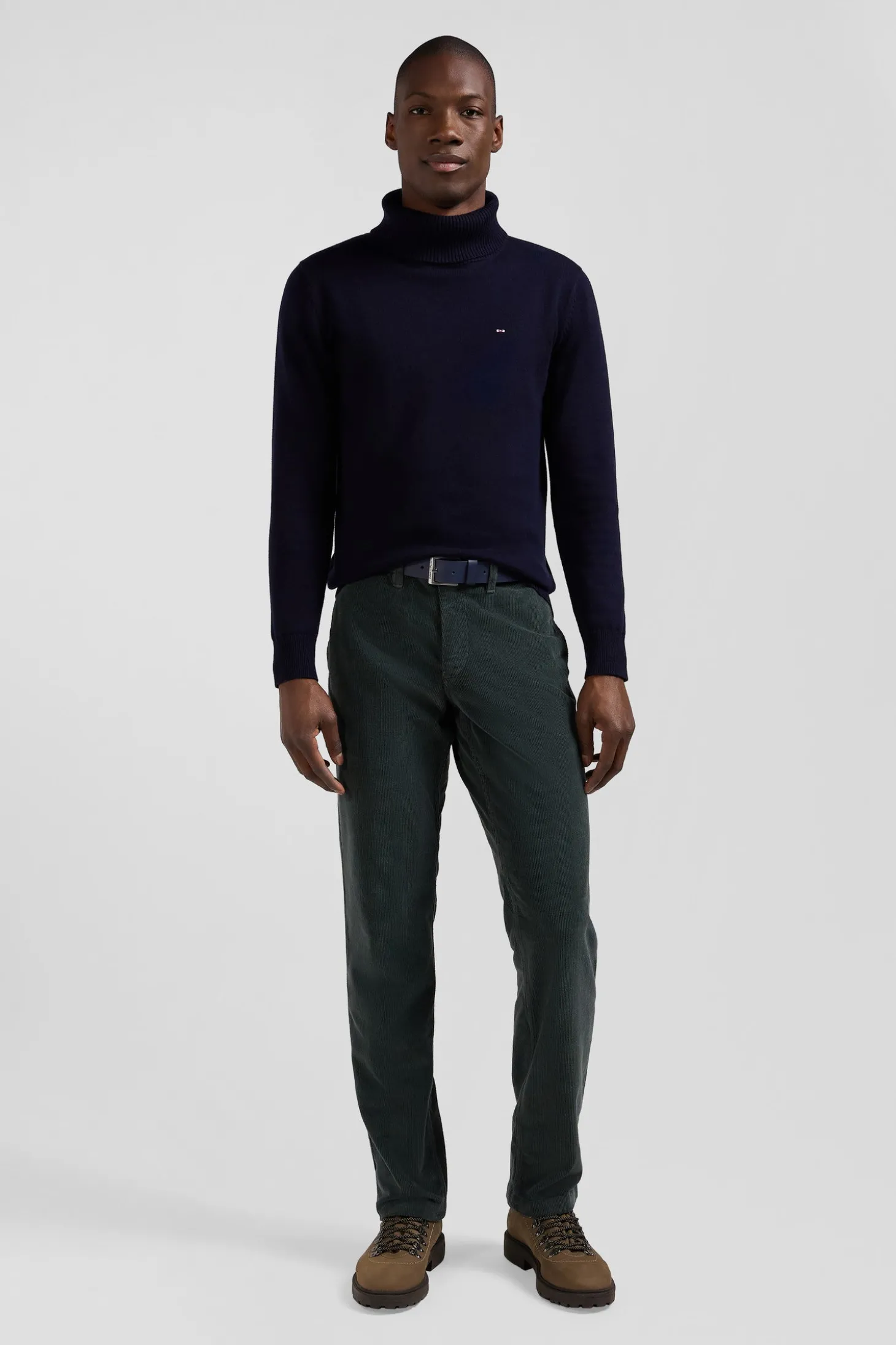 Pantalon chino en coton velours stretch gris coupe Regular