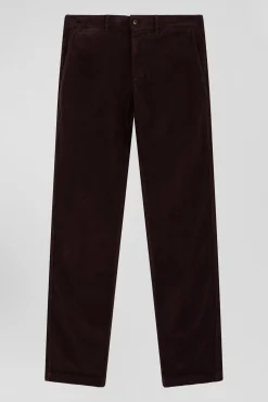 Pantalon chino en coton velours stretch bordeaux coupe Regular