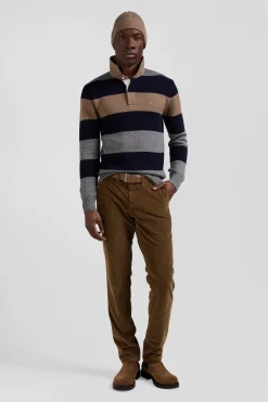 Pantalon chino en coton velours stretch camel coupe Regular