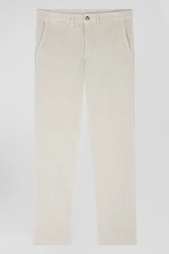 Pantalon chino en coton velours stretch écru coupe Regular