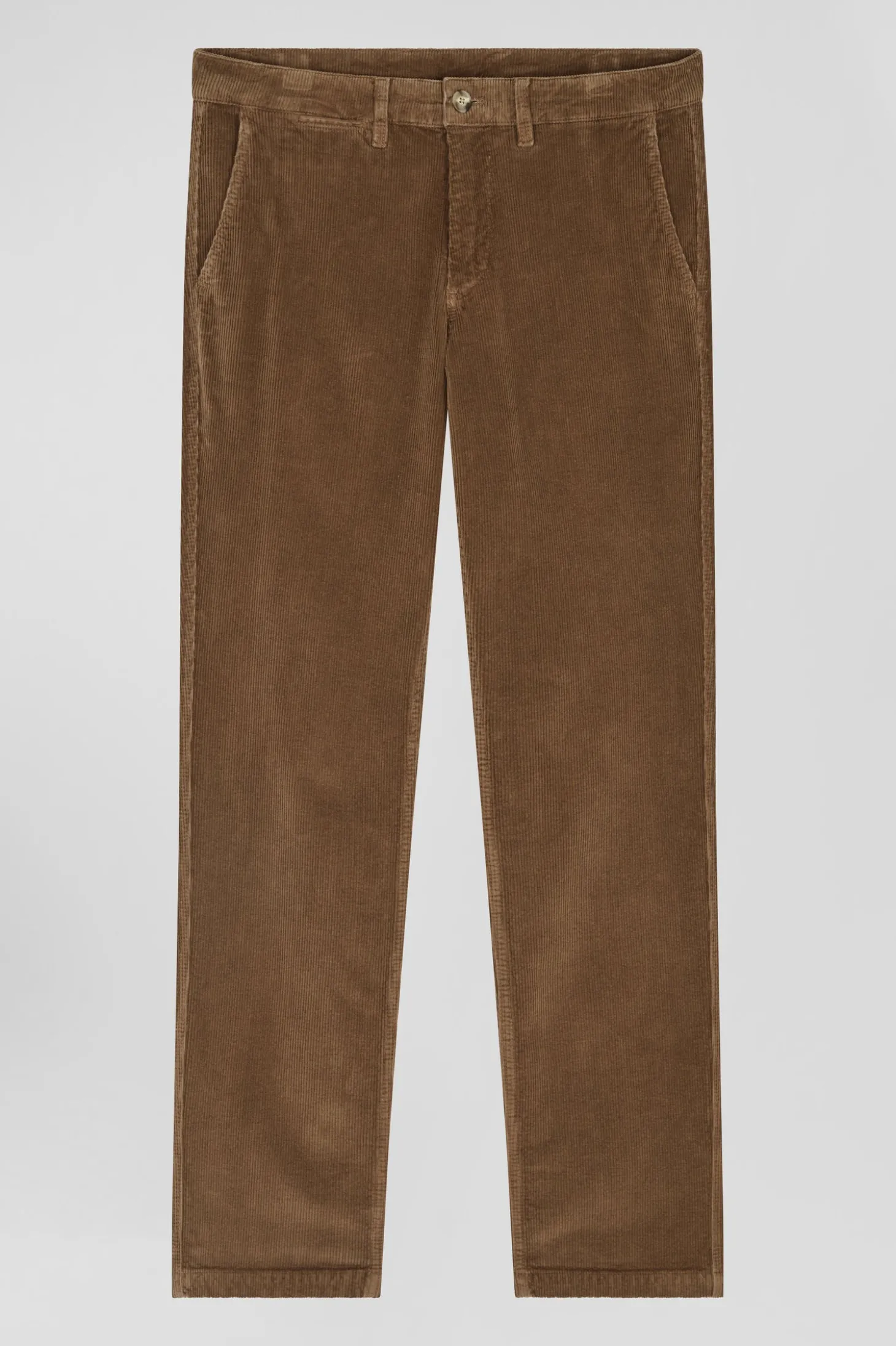 Pantalon chino en coton velours stretch camel coupe Regular