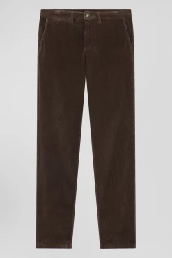 Pantalon chino en coton velours stretch marron coupe Regular