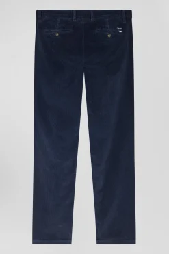 Pantalon chino en coton velours stretch marine coupe Regular