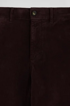 Pantalon chino en coton velours stretch bordeaux coupe Regular
