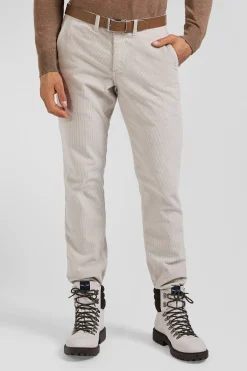 Pantalon chino en coton velours stretch écru coupe Regular
