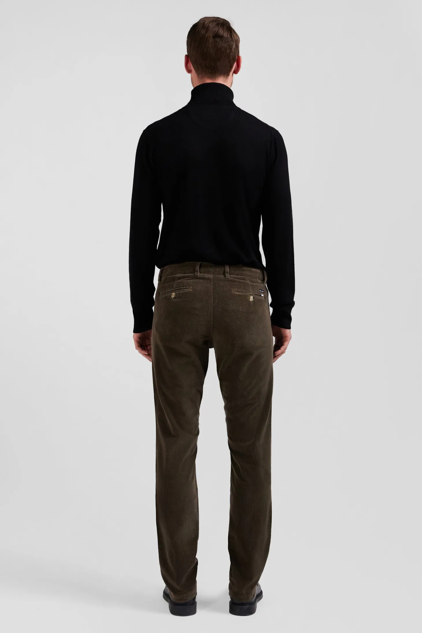 Pantalon chino en coton velours stretch marron coupe Regular
