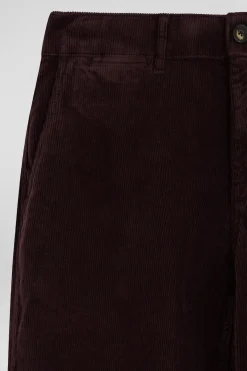 Pantalon chino en coton velours stretch bordeaux coupe Regular