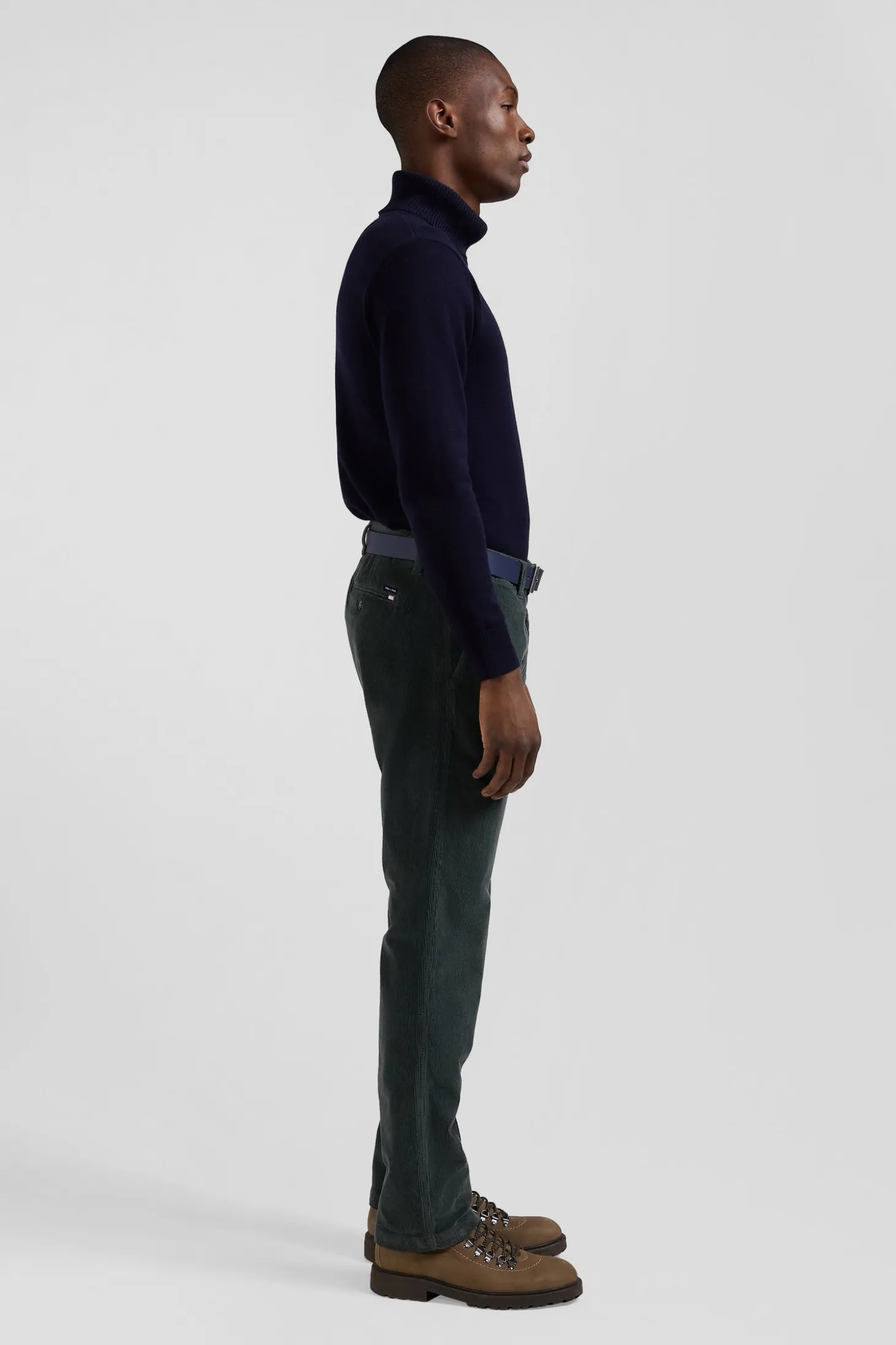Pantalon chino en coton velours stretch gris coupe Regular