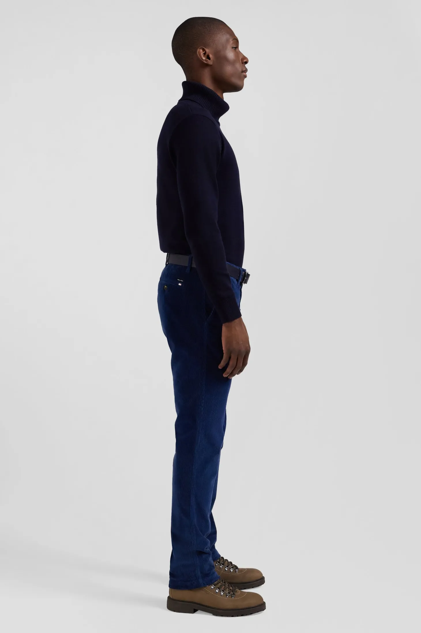 Pantalon chino en coton velours stretch bleu coupe Regular
