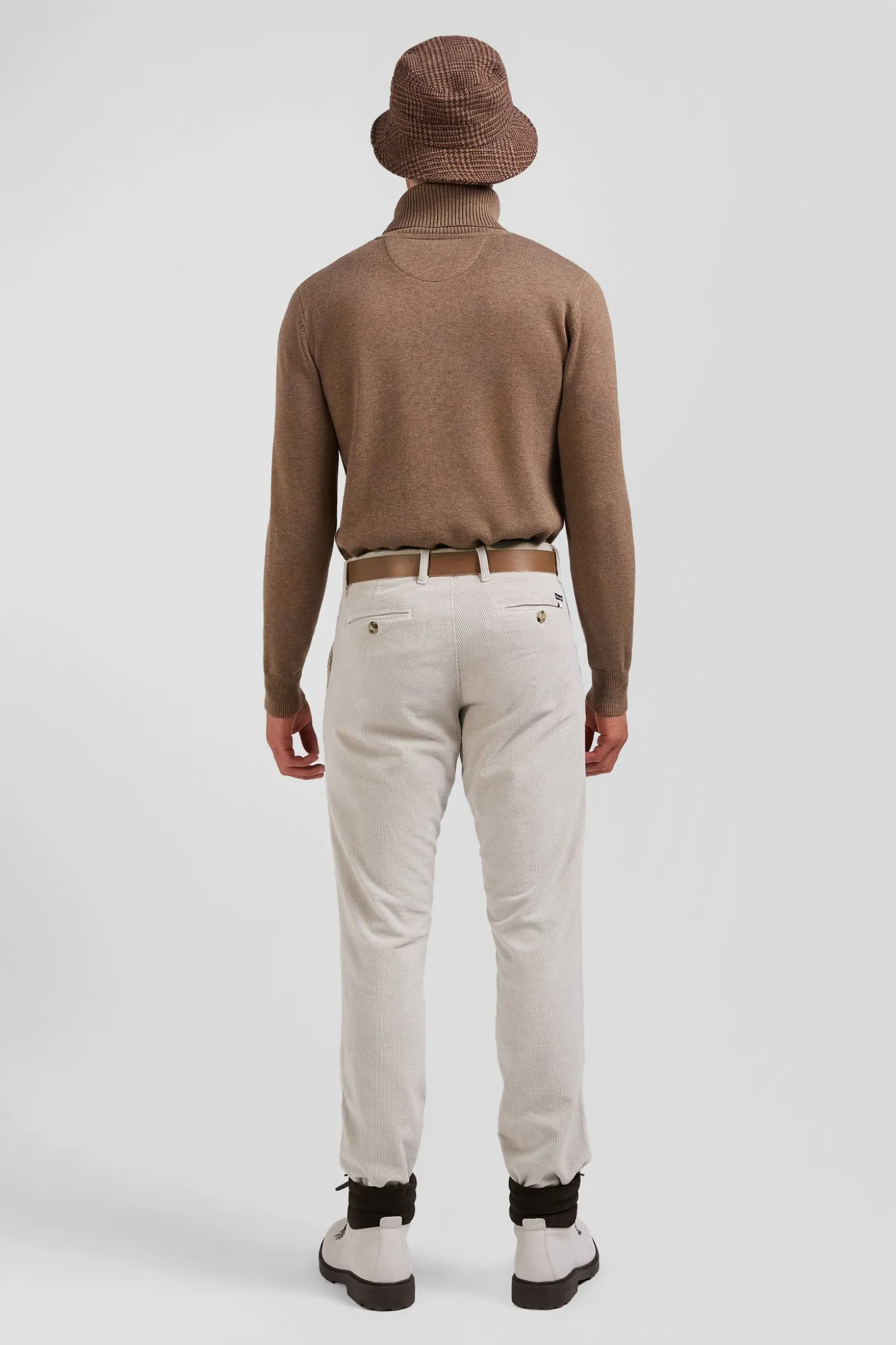 Pantalon chino en coton velours stretch écru coupe Regular