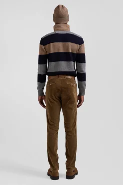Pantalon chino en coton velours stretch camel coupe Regular