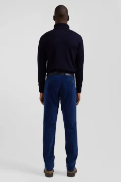 Pantalon chino en coton velours stretch bleu coupe Regular