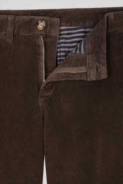 Pantalon chino en coton velours stretch marron coupe Regular