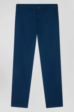 Pantalon chino en piqué de coton stretch et modal bleu coupe Regular