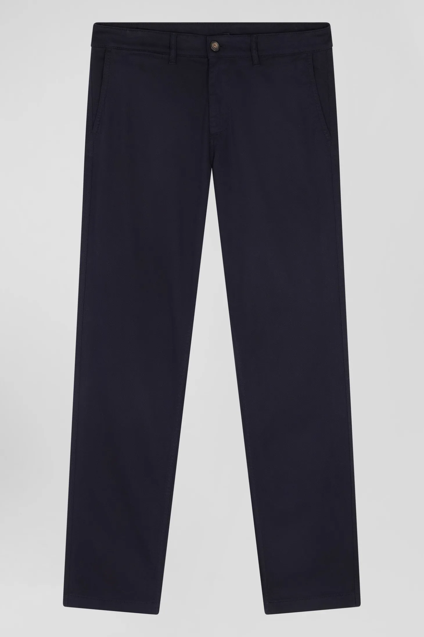 Pantalon chino en piqué de coton stretch et modal marine coupe Regular