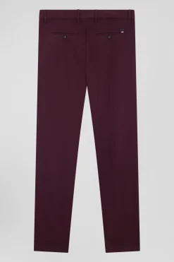 Pantalon chino en piqué de coton stretch et modal bordeaux coupe Regular