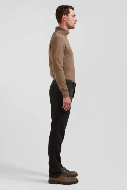Pantalon chino en piqué de coton stretch et modal brun coupe Regular