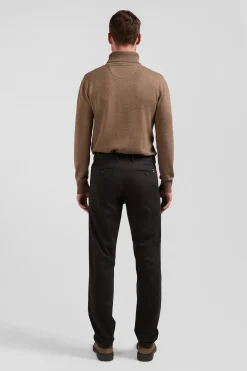 Pantalon chino en piqué de coton stretch et modal brun coupe Regular