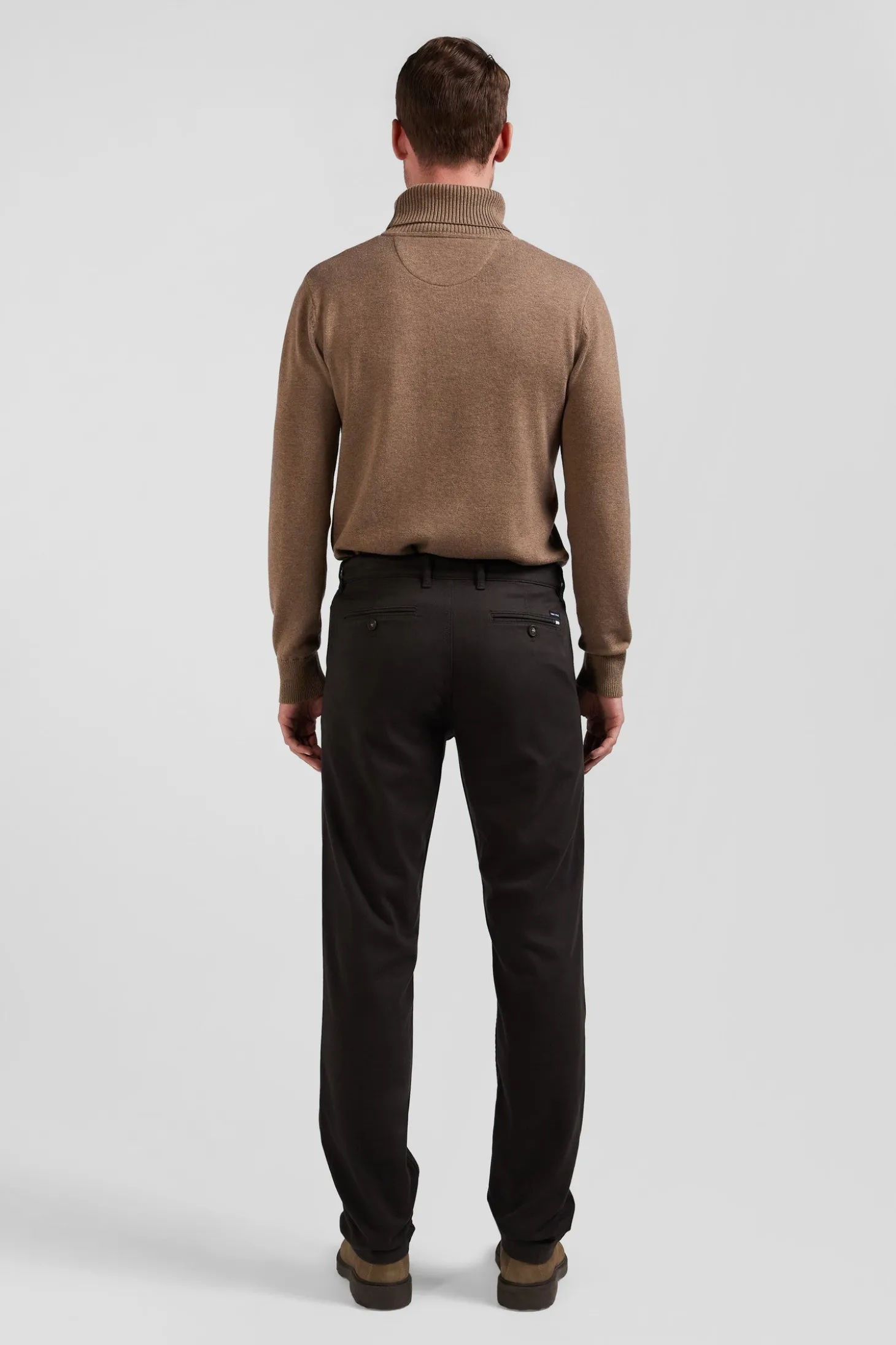 Pantalon chino en piqué de coton stretch et modal brun coupe Regular