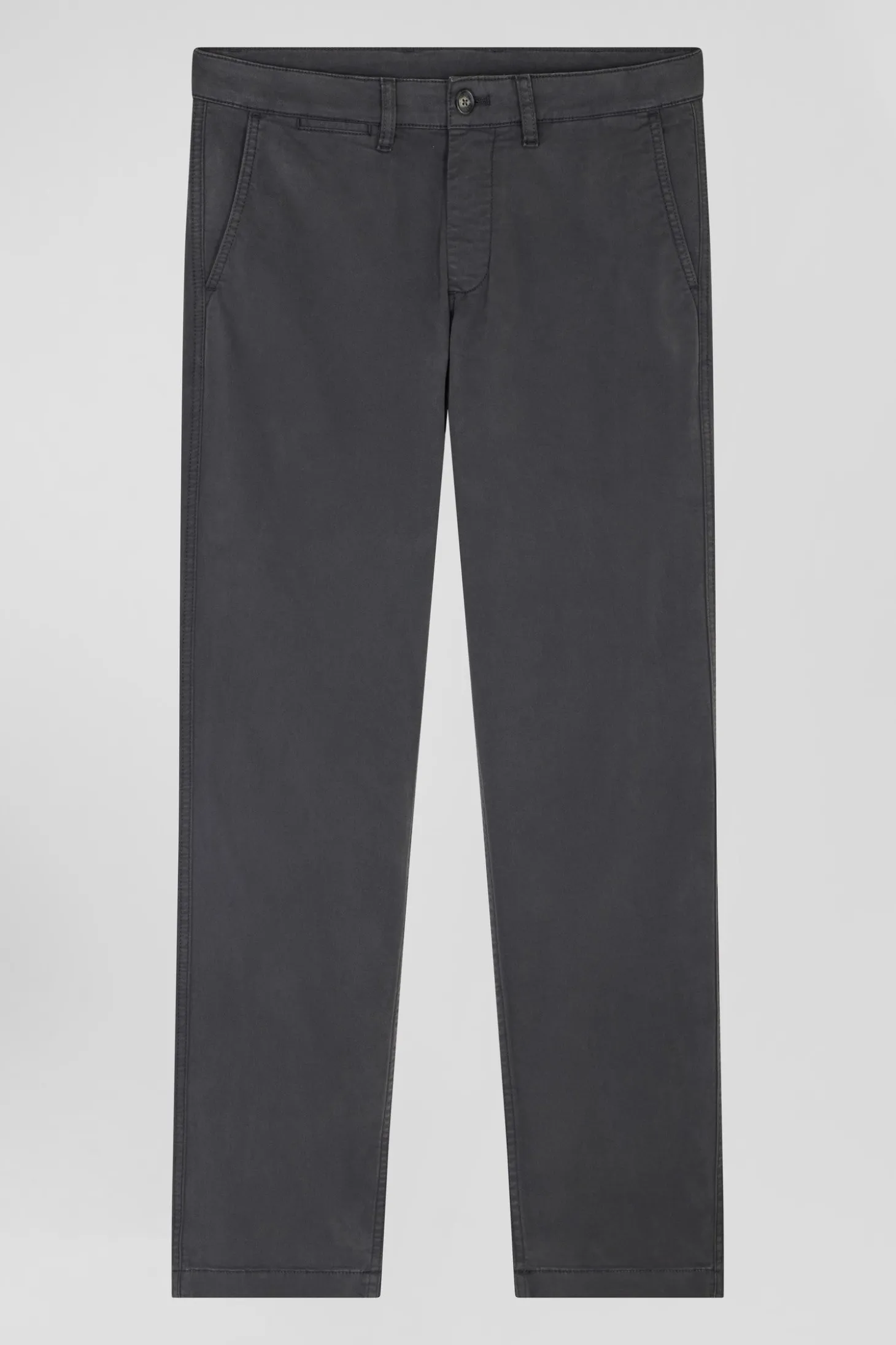 Pantalon chino gris anthracite en gabardine de coton stretch coupe Regular