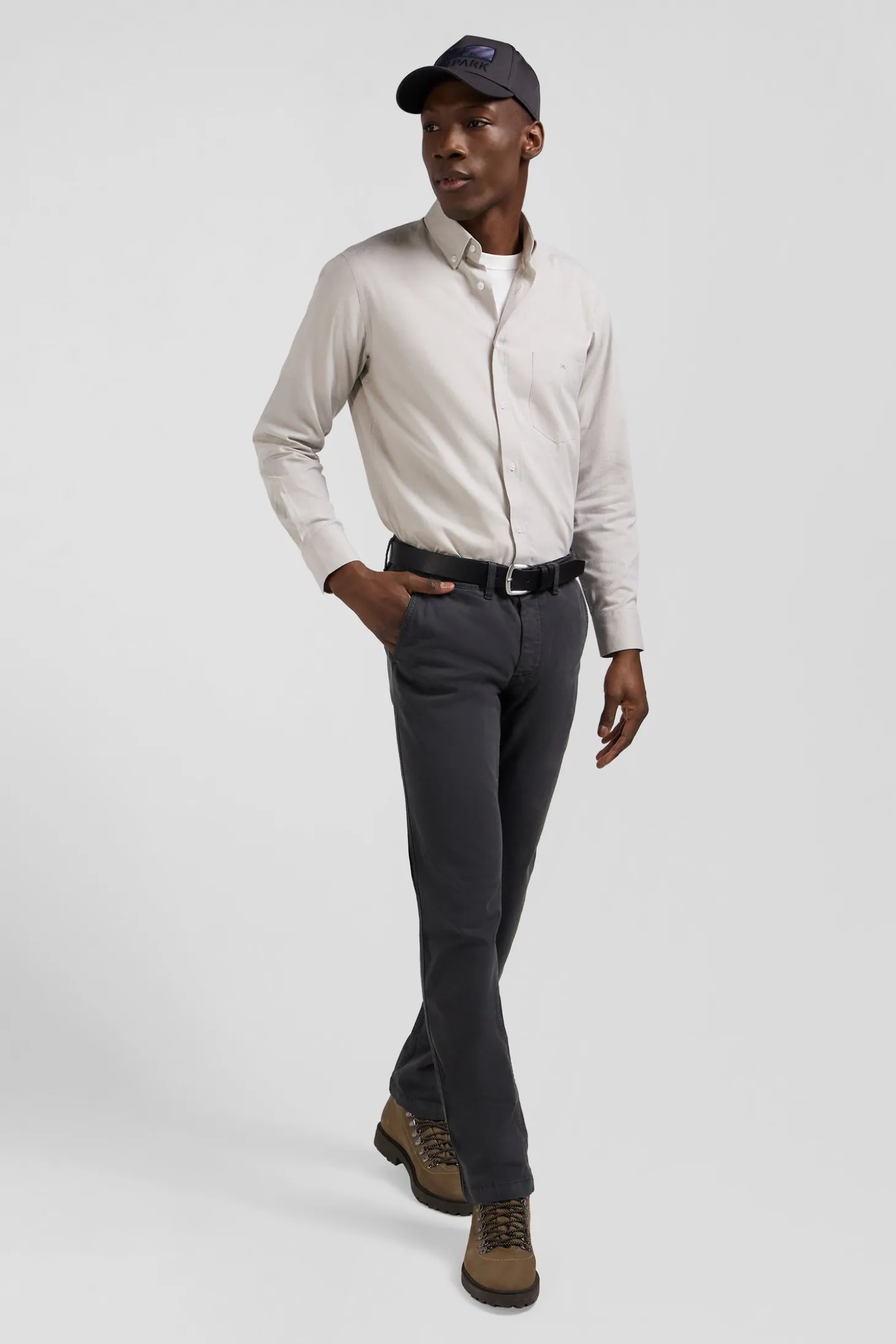 Pantalon chino gris anthracite en gabardine de coton stretch coupe Regular