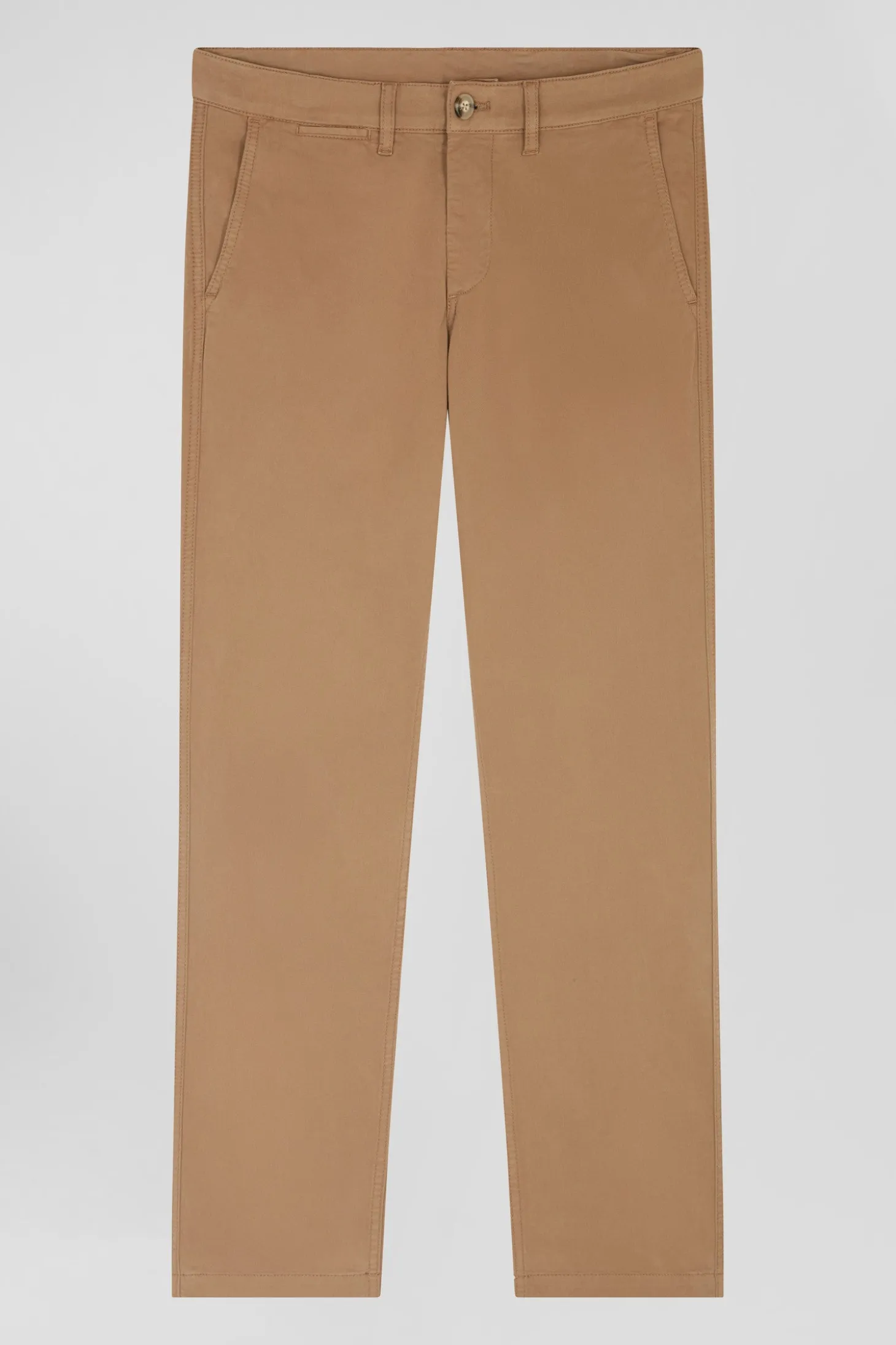 Pantalon chino marron en gabardine de coton stretch coupe Regular