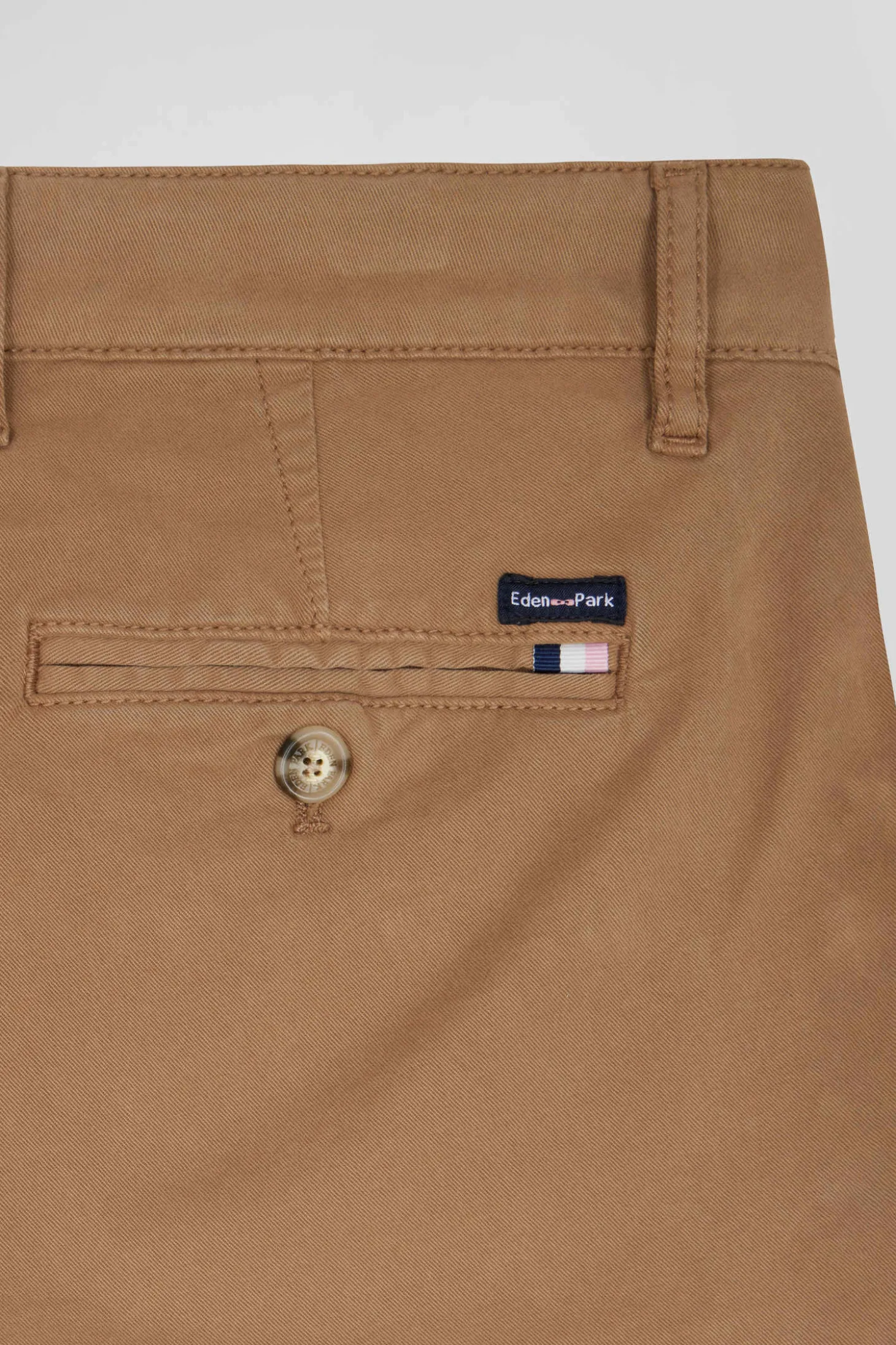 Pantalon chino marron en gabardine de coton stretch coupe Regular